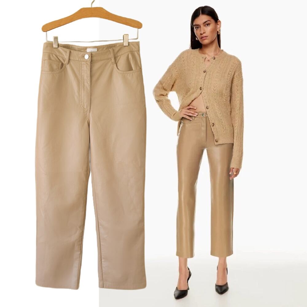 Aritzia Wilfred Melina Faux Leather Pant 6 Saville Tan Crop High Waist Straight